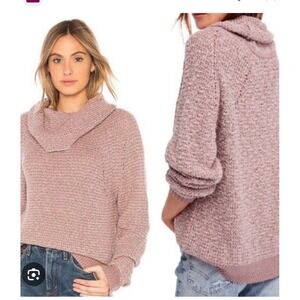 Free People Cowl Neck Sweater Womens Large Mauve Pink Excellent Textured Knit